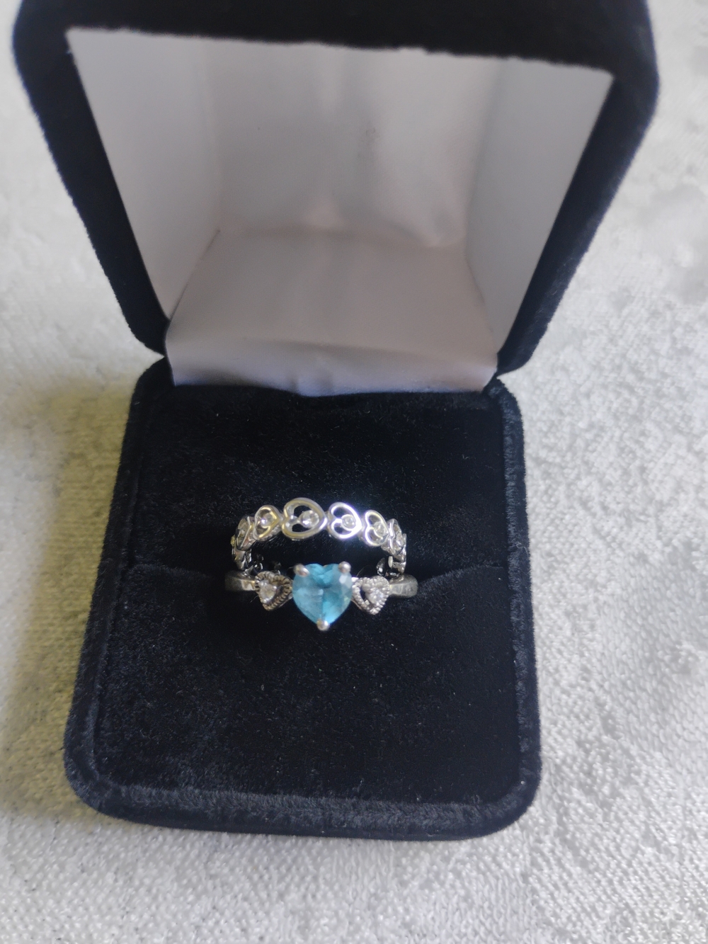 925 Silver Heart Blue Crubic Zirconia Stackable Ring Set - Women Jewelry